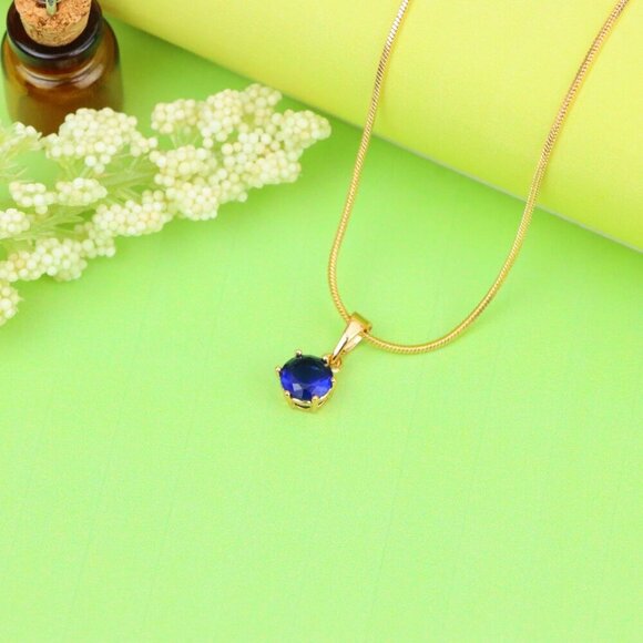 "Elegant Blue Solitaire Pendant in Gold Finish, XPPT1211 - Picture 5 of 12